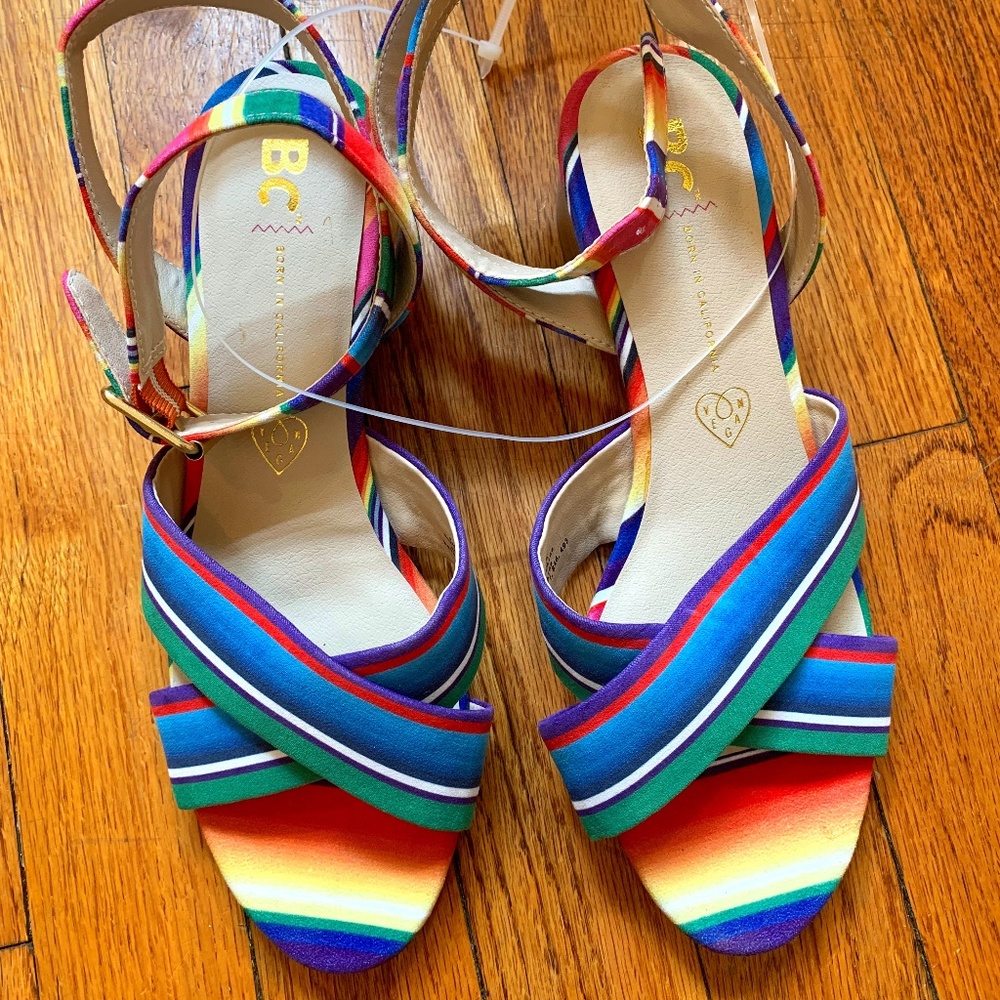 BC Brand Rainbow Heeled Vegan Sandals NWOB